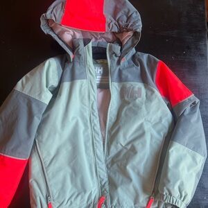 Helly Hansen Kids' bright orange and green ski jacket